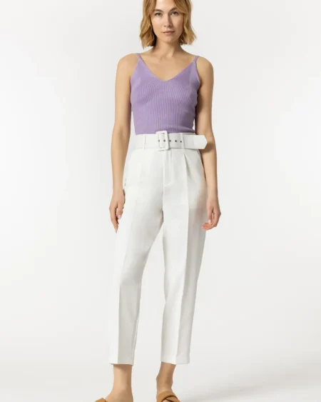 Chino Trousers Babushka Off-White with belt. High Waist 90% polyester 10% elastane