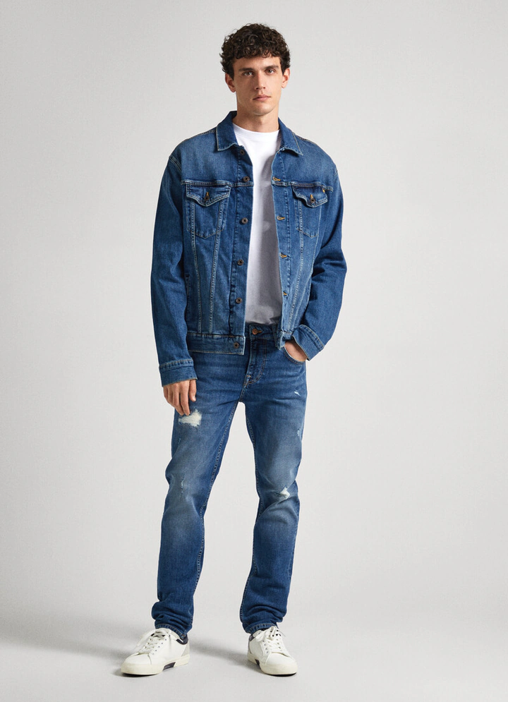 Men Mid Rise Slim Jeans WORN Medium Blue PEPE.PM207641 000 01 MO