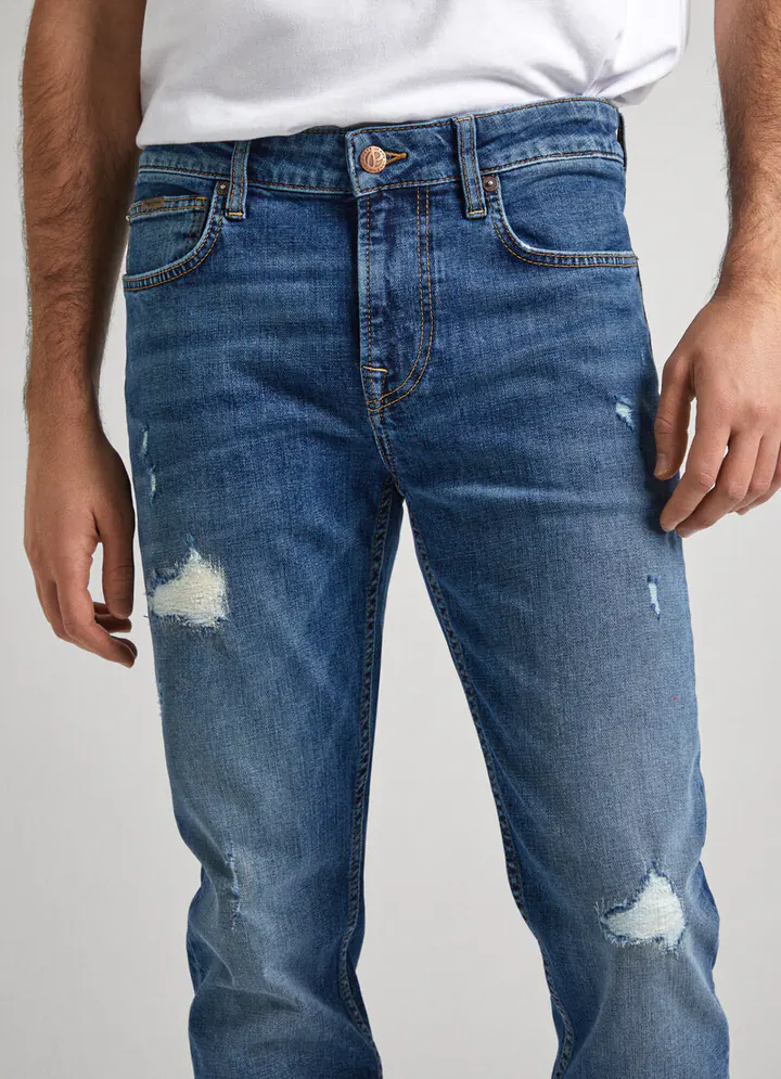 Men Mid Rise Slim Jeans WORN Medium Blue PEPE.PM207641 000 03 MO