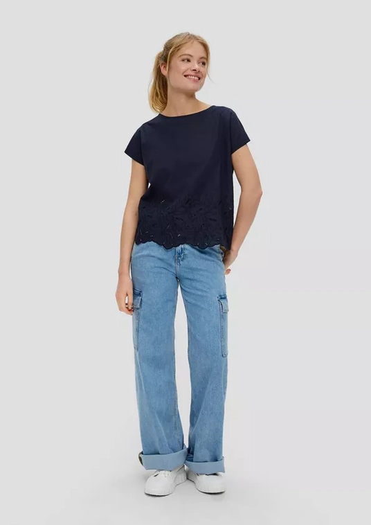 Woman Dropped Shoulders Embroidery Top Navy S'OLIVER.2147881 (1)